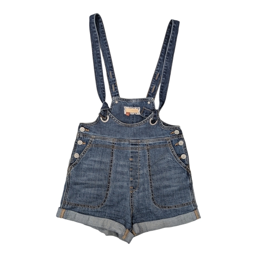 Pilcro By Anthropologie Blue Denim Jean Overalls Shorts Adjustable Suspenders 25